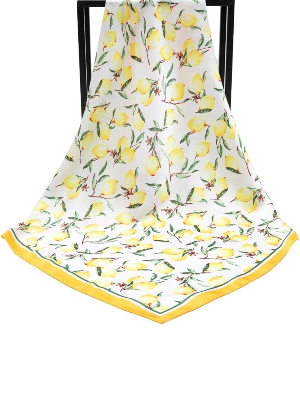 Yellow Lemon Print Satin Scarf Bandana 27 inch - Picture 3 of 7